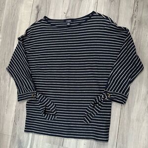 Striped‎ Sailor Top SP Blue White Boat Neck 3/4 Sleeve Ties 100% Cotton Nautical